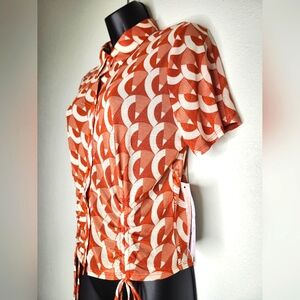 Sweet Rain Mesh Ruched Button Down Top